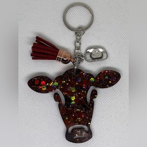 Epoxy Resin Cow Keychain